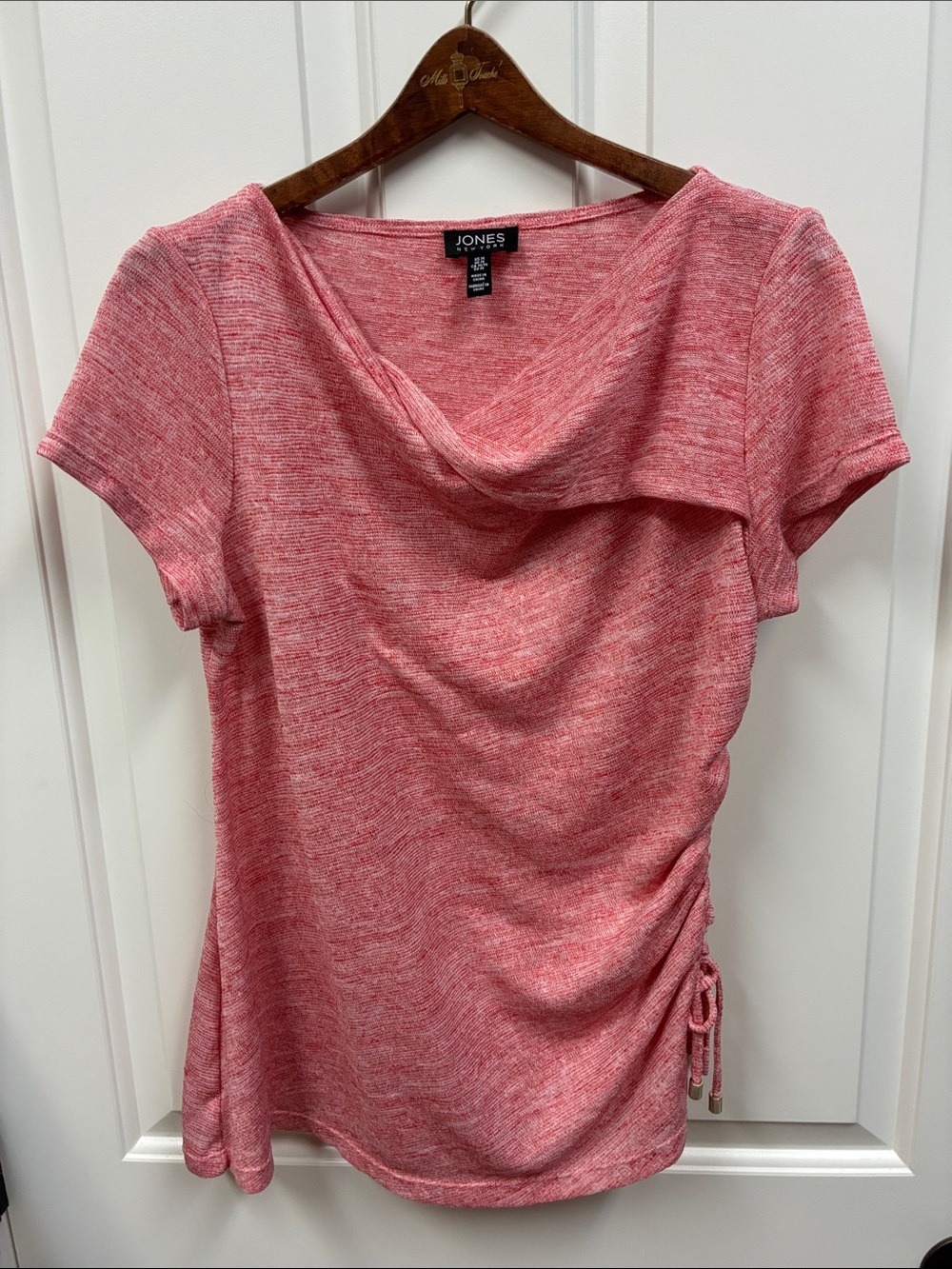 Jones New York Heathered Pink Draped Short-Sleeve Top with Side Ruching